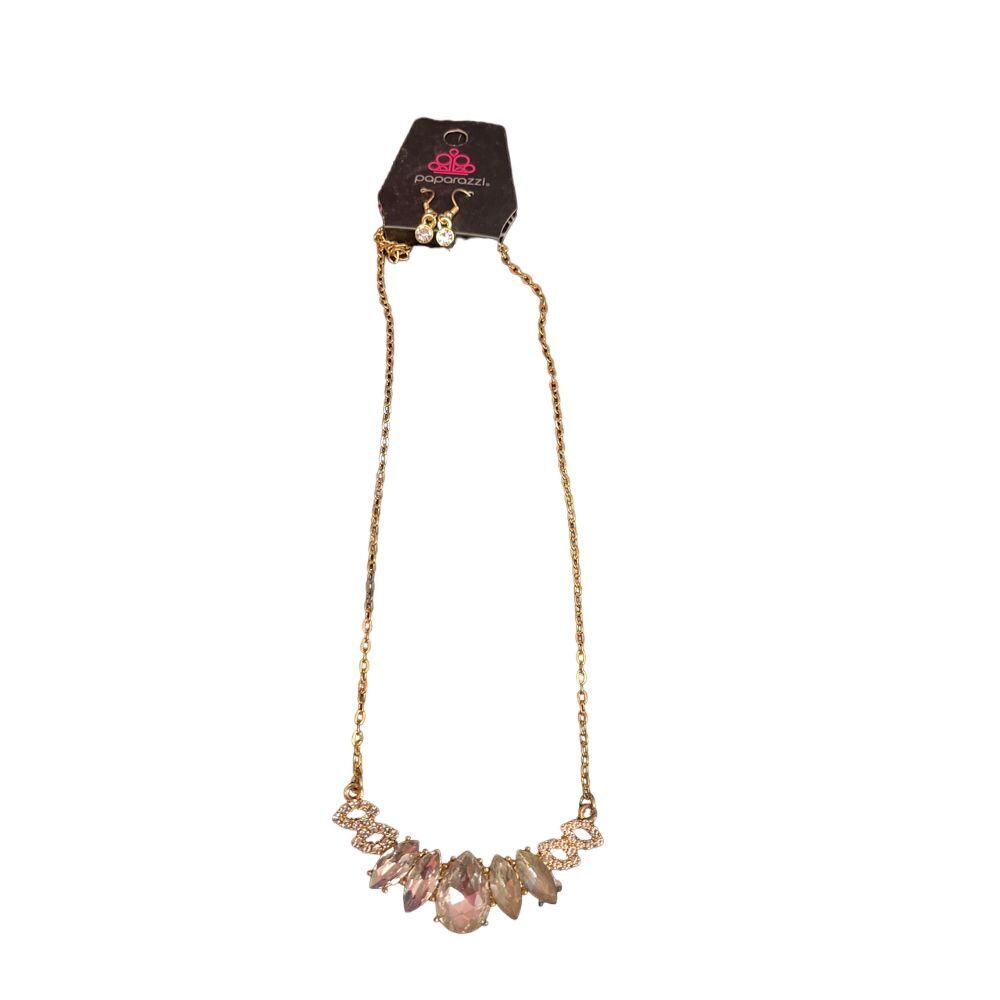 Paparazzi Elegant Crystal Necklace Gold Chain Statement Jewelry R-58